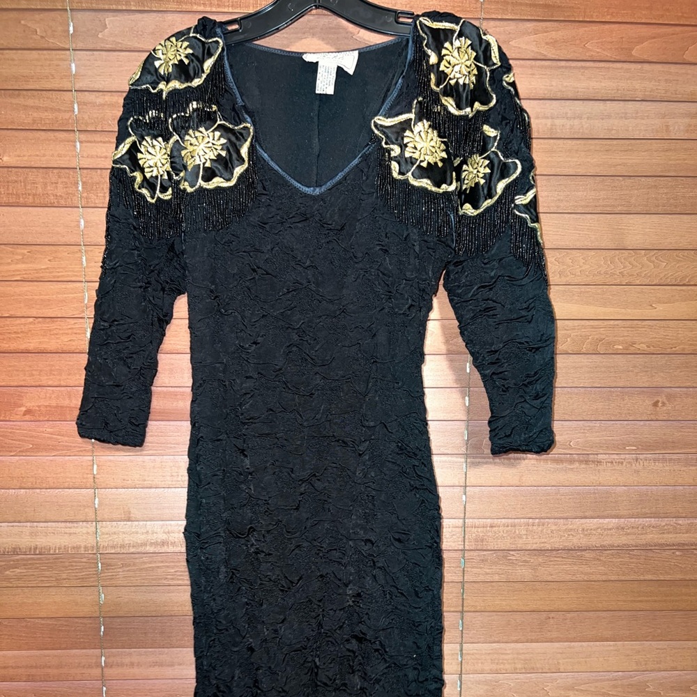 Vintage Shalite midi dress with shoulder accents